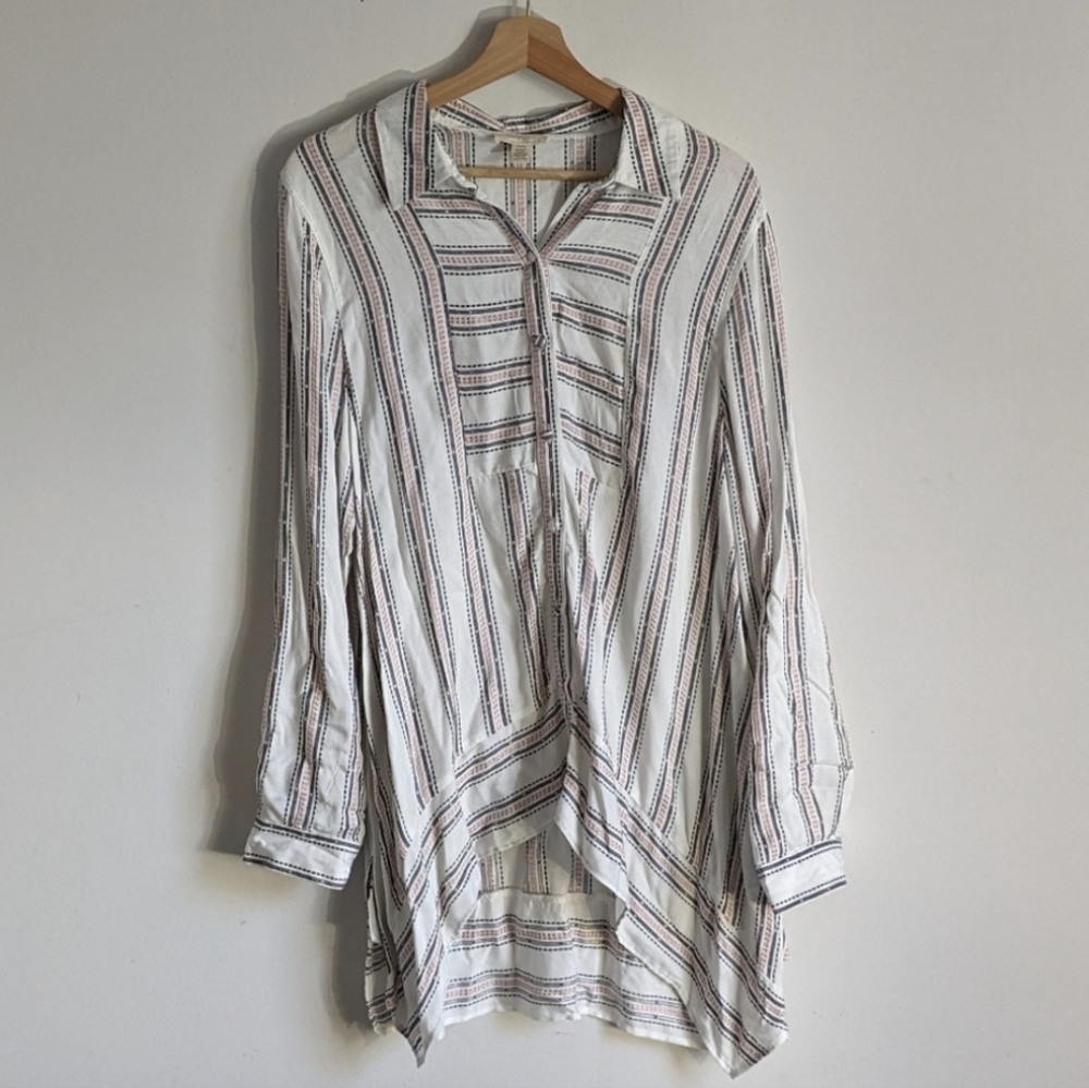 Cupio Blush Long sleeve Button Down Handkerchief Hem Tunic Top